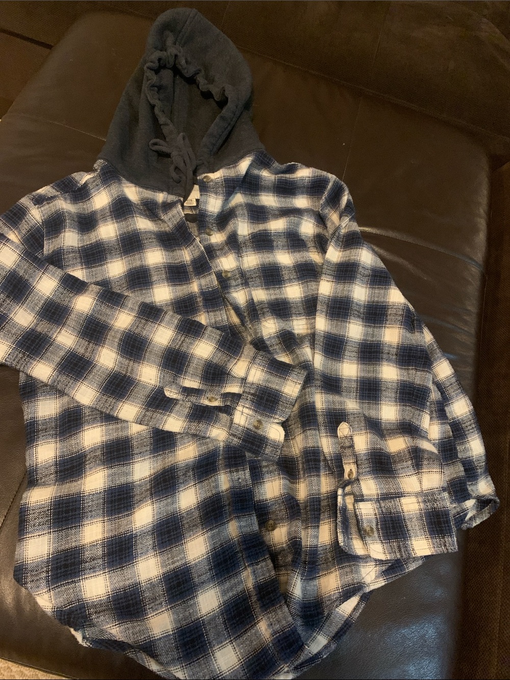American Eagle Plaid Hooded Button Down